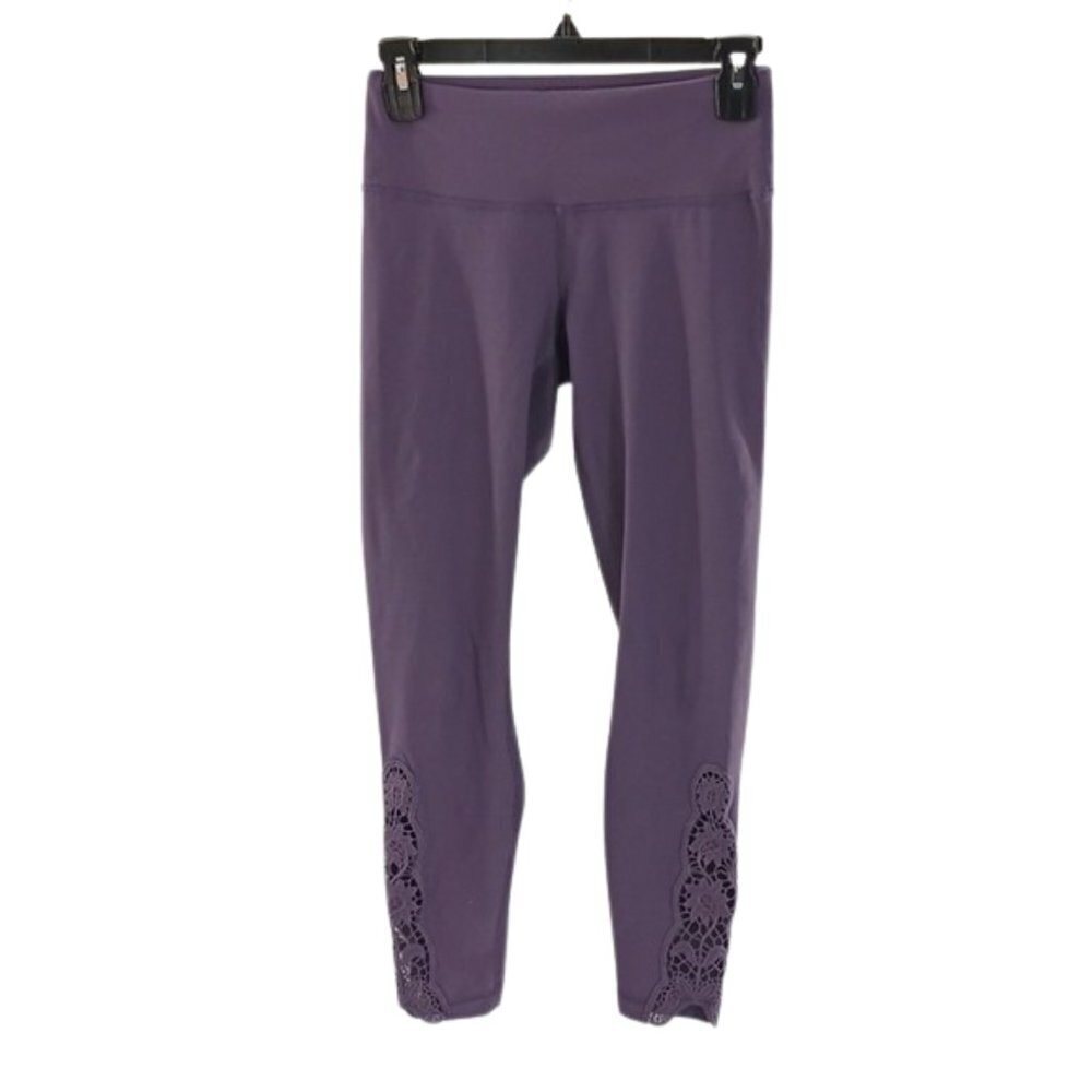 90 Degree By Reflex Womens XS Purple Cropped Leggings Lace Ankle Yoga Pants